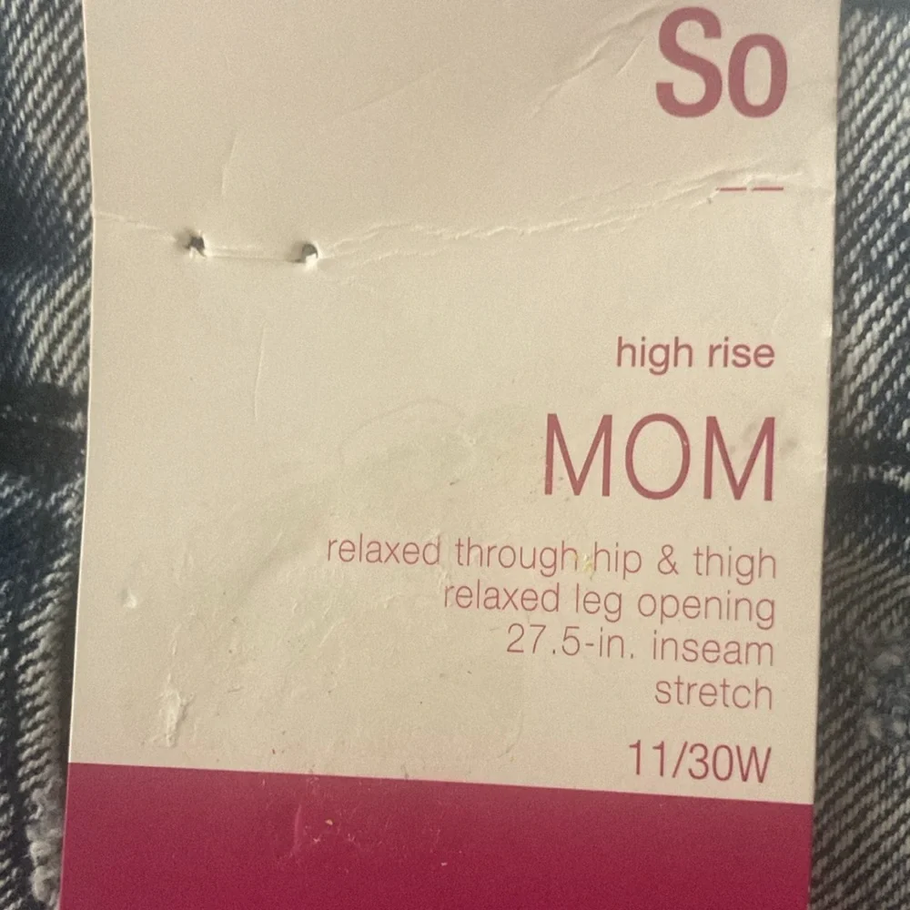 SO high rise MOM JEAN acid wash denim raw edge hem retro jean size 11 / 30 - Picture 3 of 16